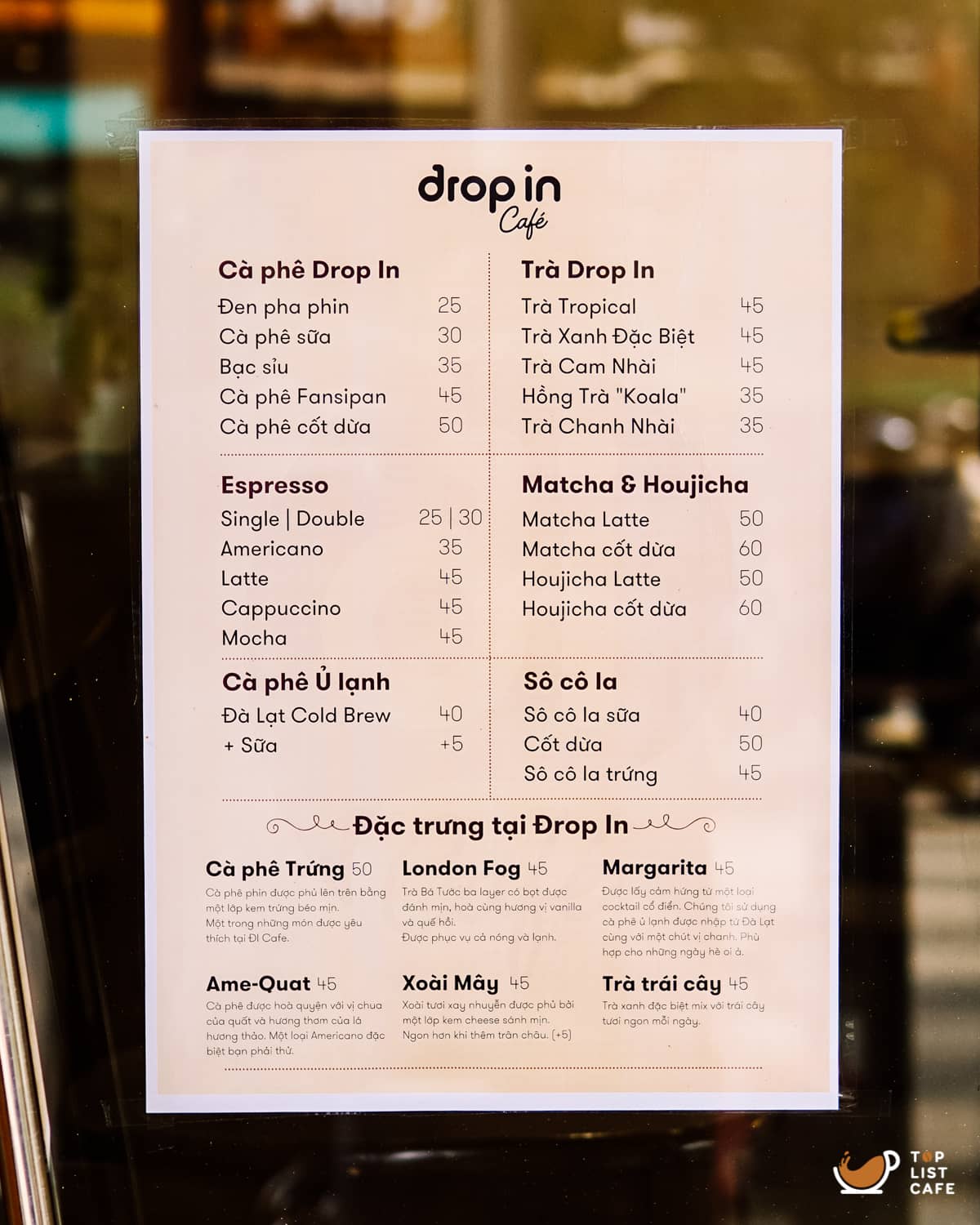 menu Drop In Cafe