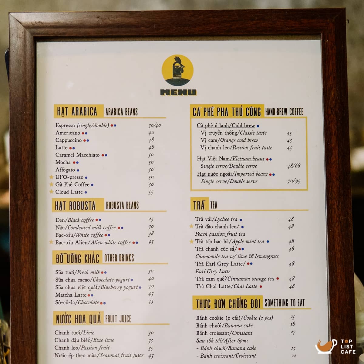 menu Gà Phê Coffee